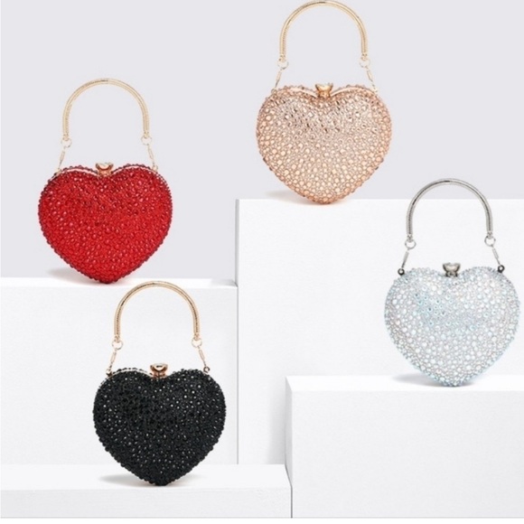 Ramla Champagne Heart Shaped Crystal Clutch/Crossbody NEW - Picture 6 of 6
